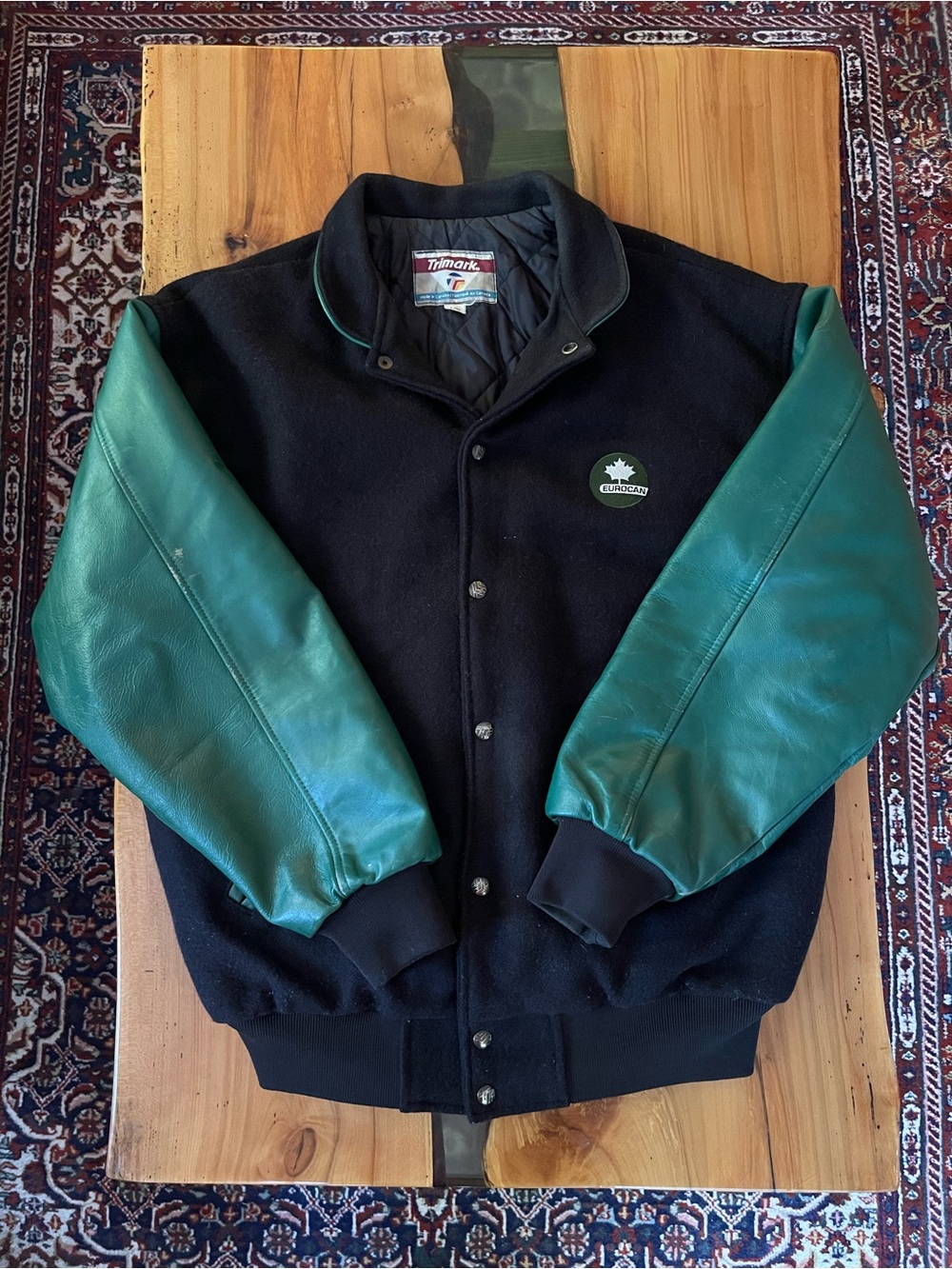 Vintage Bomber Trimark Wool and Leather Embroidered JacketMade In Canada Size L